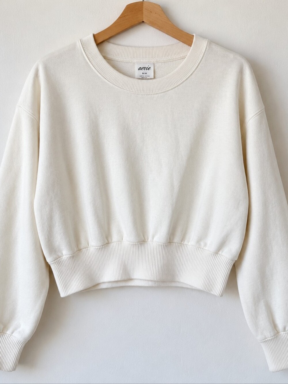 Aerie Women's Ivory Oversized 100% Cotton Crewneck Sweater Size Medium